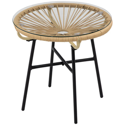 Outsunny Rattan Side Table, Round Outdoor Coffee Table, with Round PE Rattan and Tempered Glass Tabletop for Patio, Garden, Balcony