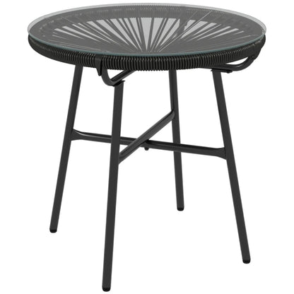 Outsunny Rattan Side Table, Round Outdoor Coffee Table, with Round PE Rattan and Tempered Glass Tabletop for Patio, Garden, Balcony