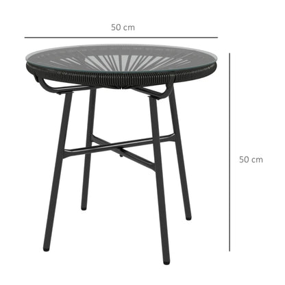 Outsunny Rattan Side Table, Round Outdoor Coffee Table, with Round PE Rattan and Tempered Glass Tabletop for Patio, Garden, Balcony