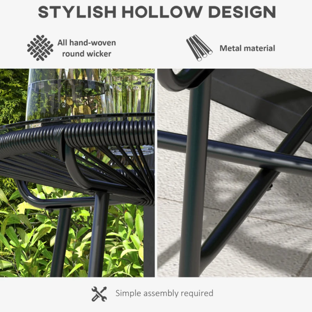 Outsunny Rattan Side Table, Round Outdoor Coffee Table, with Round PE Rattan and Tempered Glass Tabletop for Patio, Garden, Balcony