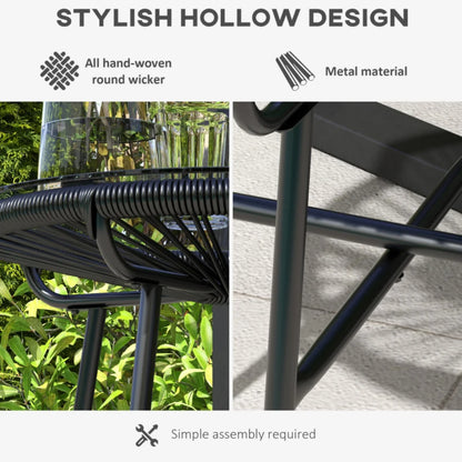 Outsunny Rattan Side Table, Round Outdoor Coffee Table, with Round PE Rattan and Tempered Glass Tabletop for Patio, Garden, Balcony