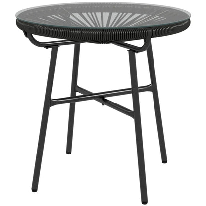 Outsunny Rattan Side Table, Round Outdoor Coffee Table, with Round PE Rattan and Tempered Glass Tabletop for Patio, Garden, Balcony