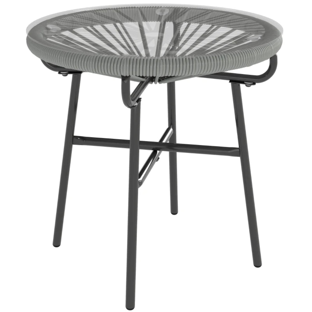 Outsunny Rattan Side Table, Round Outdoor Coffee Table, with Round PE Rattan and Tempered Glass Tabletop for Patio, Garden, Balcony