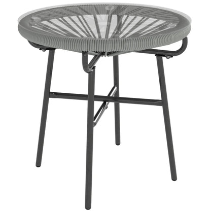 Outsunny Rattan Side Table, Round Outdoor Coffee Table, with Round PE Rattan and Tempered Glass Tabletop for Patio, Garden, Balcony