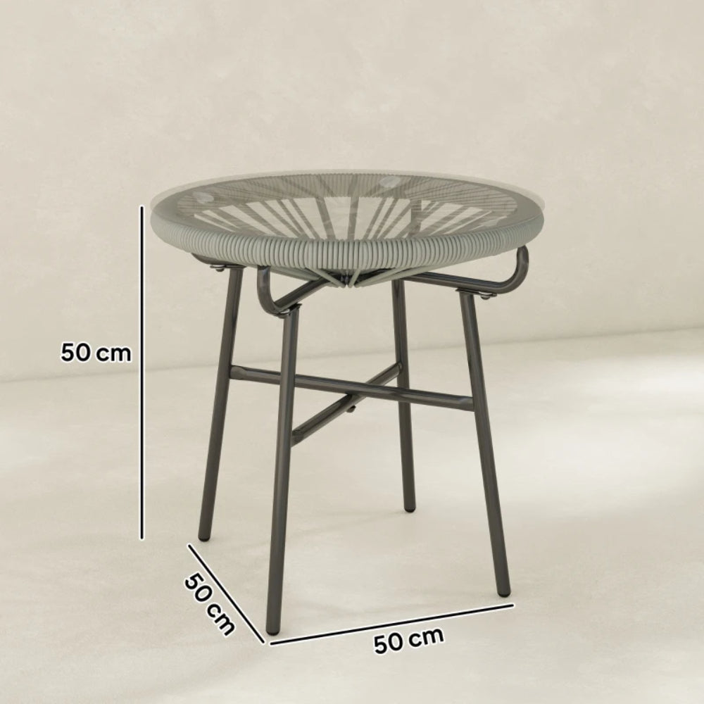 Outsunny Rattan Side Table, Round Outdoor Coffee Table, with Round PE Rattan and Tempered Glass Tabletop for Patio, Garden, Balcony