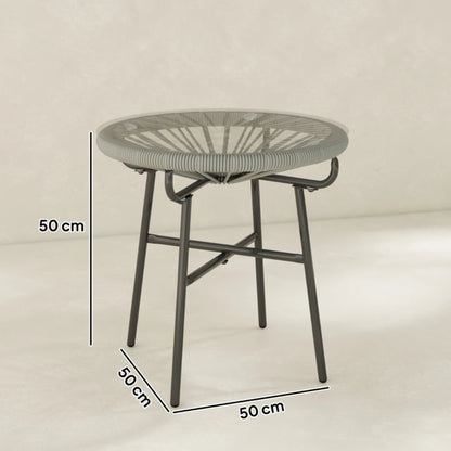 Outsunny Rattan Side Table, Round Outdoor Coffee Table, with Round PE Rattan and Tempered Glass Tabletop for Patio, Garden, Balcony