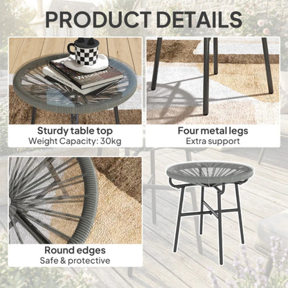 Outsunny Rattan Side Table, Round Outdoor Coffee Table, with Round PE Rattan and Tempered Glass Tabletop for Patio, Garden, Balcony