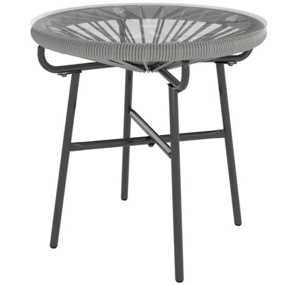 Outsunny Rattan Side Table, Round Outdoor Coffee Table, with Round PE Rattan and Tempered Glass Tabletop for Patio, Garden, Balcony
