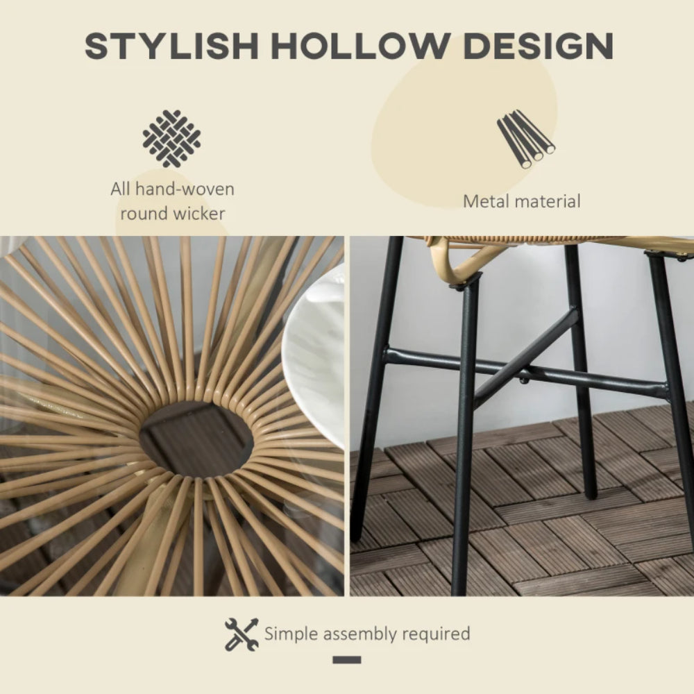 Outsunny Rattan Side Table, Round Outdoor Coffee Table, with Round PE Rattan and Tempered Glass Tabletop for Patio, Garden, Balcony