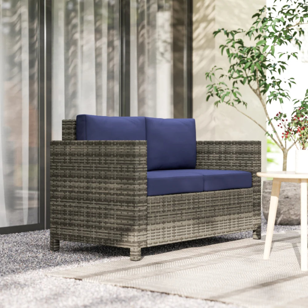 Outsunny Rattan Sofa, 2 Seater Garden Furniture with Soft Padded Cushion and Armrests, Wicker Garden Loveseat for Patio