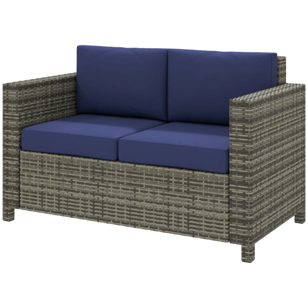 Outsunny Rattan Sofa, 2 Seater Garden Furniture with Soft Padded Cushion and Armrests, Wicker Garden Loveseat for Patio
