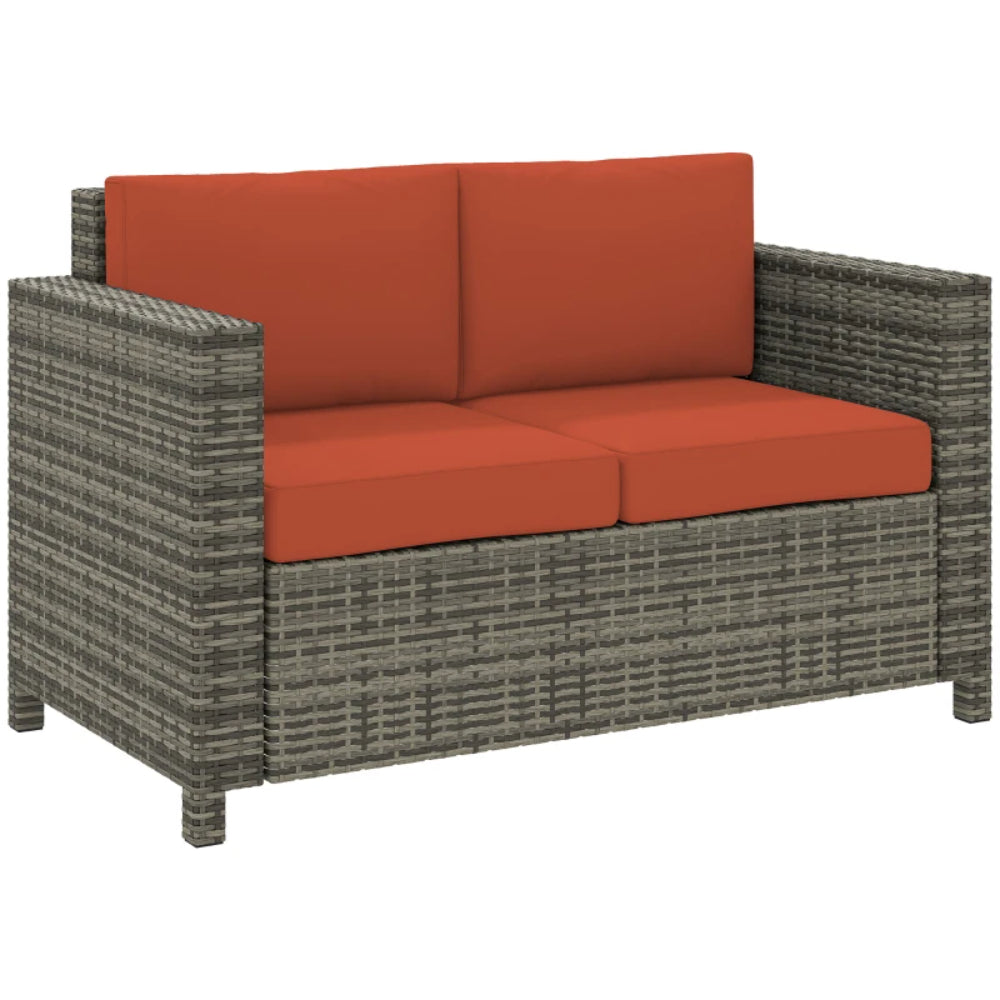 Outsunny Rattan Sofa, 2 Seater Garden Furniture with Soft Padded Cushion and Armrests, Wicker Garden Loveseat for Patio