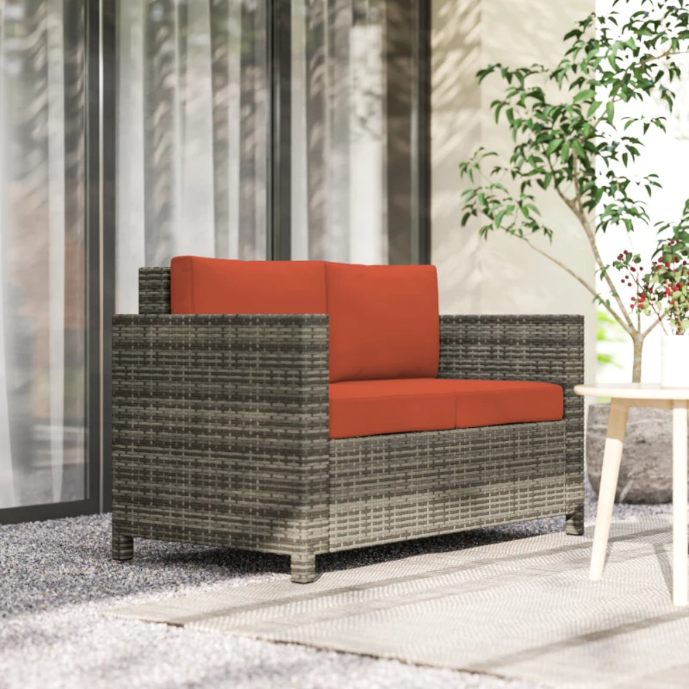 Outsunny Rattan Sofa, 2 Seater Garden Furniture with Soft Padded Cushion and Armrests, Wicker Garden Loveseat for Patio