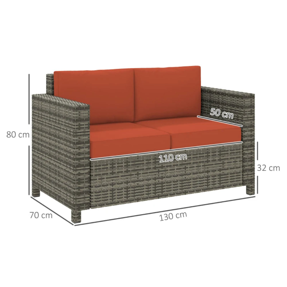 Outsunny Rattan Sofa, 2 Seater Garden Furniture with Soft Padded Cushion and Armrests, Wicker Garden Loveseat for Patio