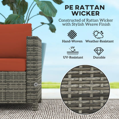 Outsunny Rattan Sofa, 2 Seater Garden Furniture with Soft Padded Cushion and Armrests, Wicker Garden Loveseat for Patio