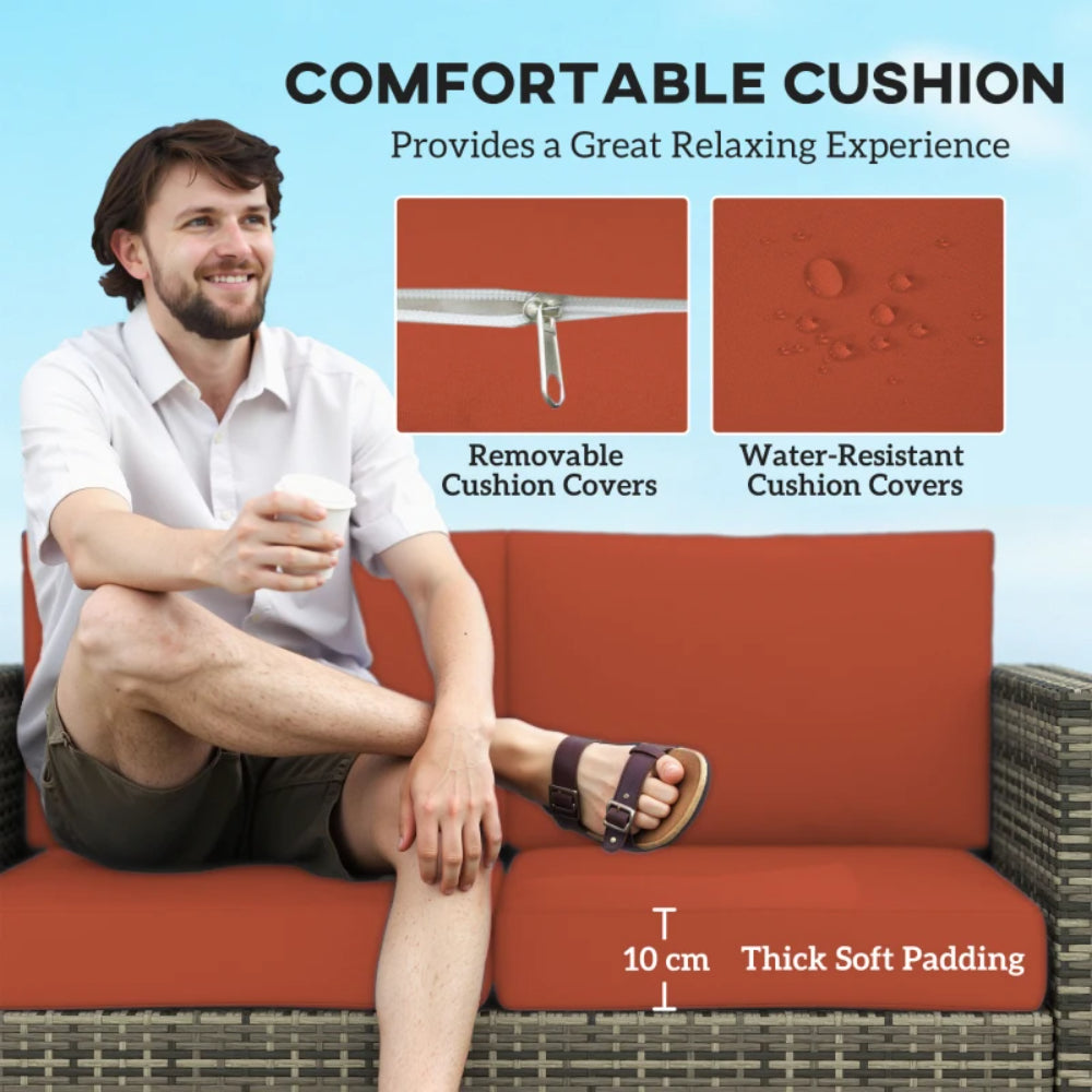 Outsunny Rattan Sofa, 2 Seater Garden Furniture with Soft Padded Cushion and Armrests, Wicker Garden Loveseat for Patio