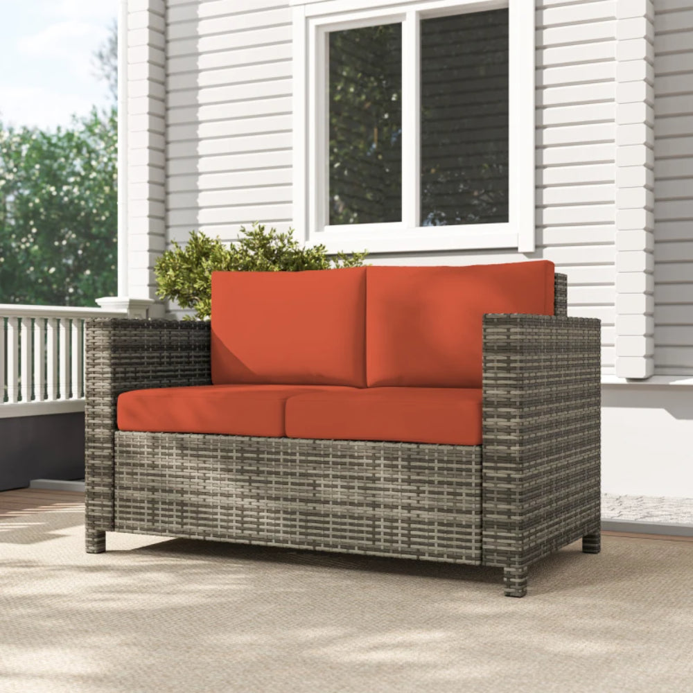 Outsunny Rattan Sofa, 2 Seater Garden Furniture with Soft Padded Cushion and Armrests, Wicker Garden Loveseat for Patio