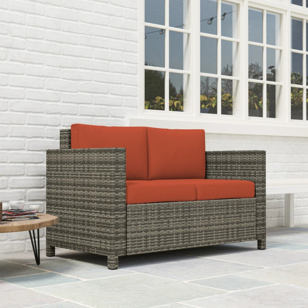 Outsunny Rattan Sofa, 2 Seater Garden Furniture with Soft Padded Cushion and Armrests, Wicker Garden Loveseat for Patio