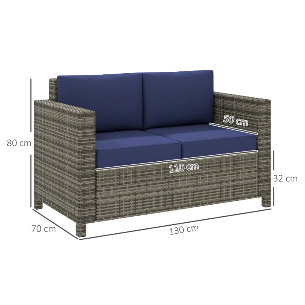 Outsunny Rattan Sofa, 2 Seater Garden Furniture with Soft Padded Cushion and Armrests, Wicker Garden Loveseat for Patio
