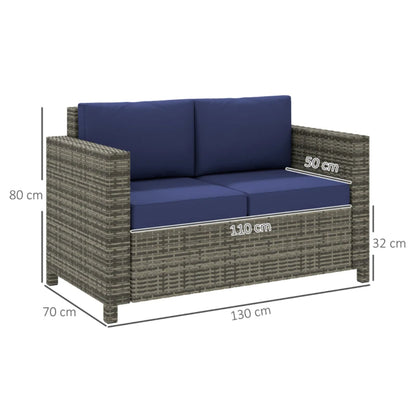 Outsunny Rattan Sofa, 2 Seater Garden Furniture with Soft Padded Cushion and Armrests, Wicker Garden Loveseat for Patio