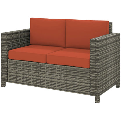 Outsunny Rattan Sofa, 2 Seater Garden Furniture with Soft Padded Cushion and Armrests, Wicker Garden Loveseat for Patio