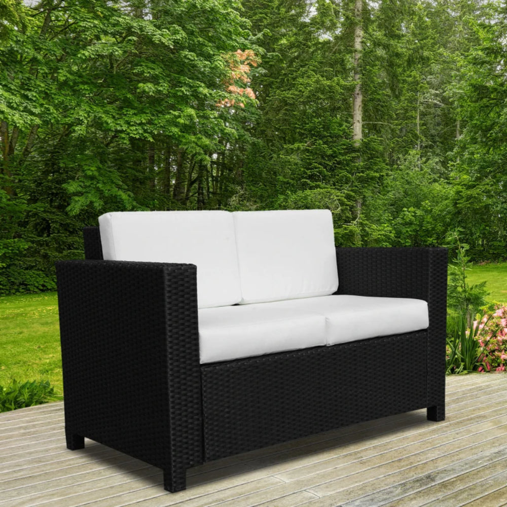 Outsunny Rattan Sofa, 2 Seater Garden Furniture with Soft Padded Cushion and Armrests, Wicker Garden Loveseat for Patio