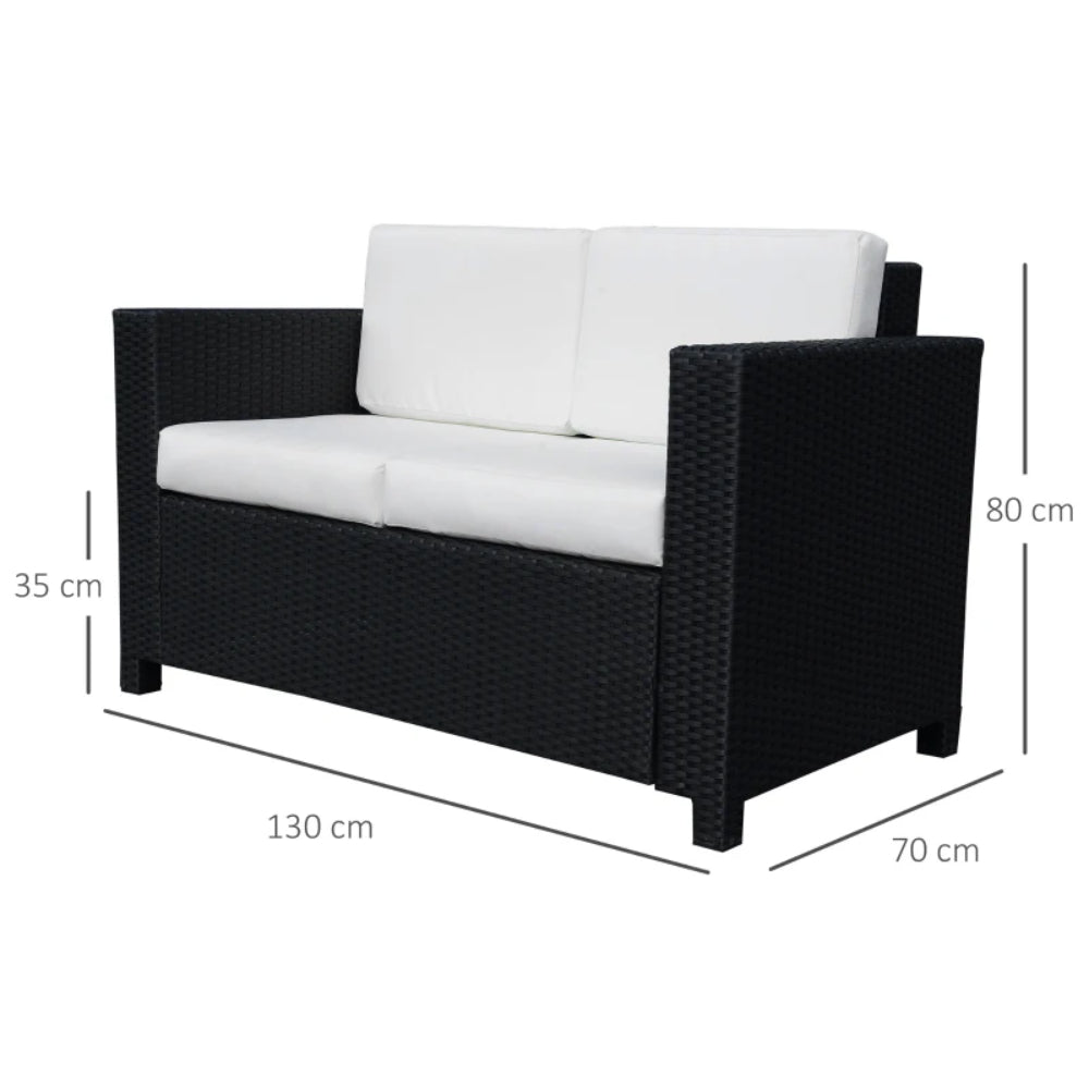 Outsunny Rattan Sofa, 2 Seater Garden Furniture with Soft Padded Cushion and Armrests, Wicker Garden Loveseat for Patio