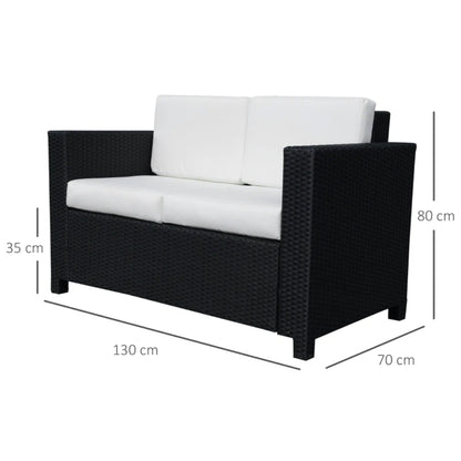 Outsunny Rattan Sofa, 2 Seater Garden Furniture with Soft Padded Cushion and Armrests, Wicker Garden Loveseat for Patio