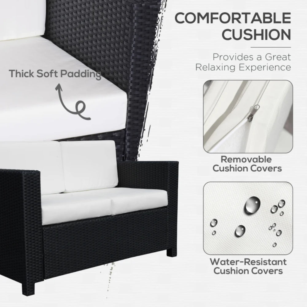 Outsunny Rattan Sofa, 2 Seater Garden Furniture with Soft Padded Cushion and Armrests, Wicker Garden Loveseat for Patio