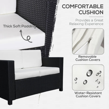 Outsunny Rattan Sofa, 2 Seater Garden Furniture with Soft Padded Cushion and Armrests, Wicker Garden Loveseat for Patio