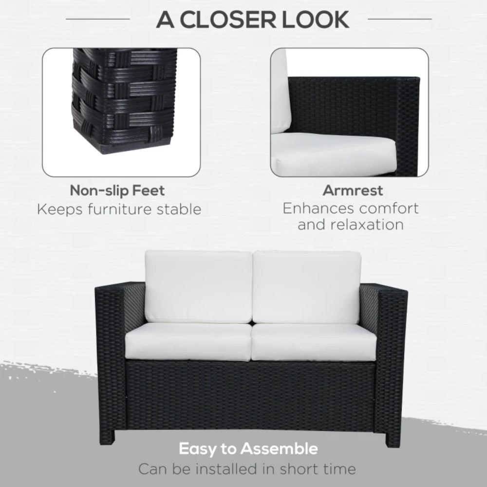 Outsunny Rattan Sofa, 2 Seater Garden Furniture with Soft Padded Cushion and Armrests, Wicker Garden Loveseat for Patio