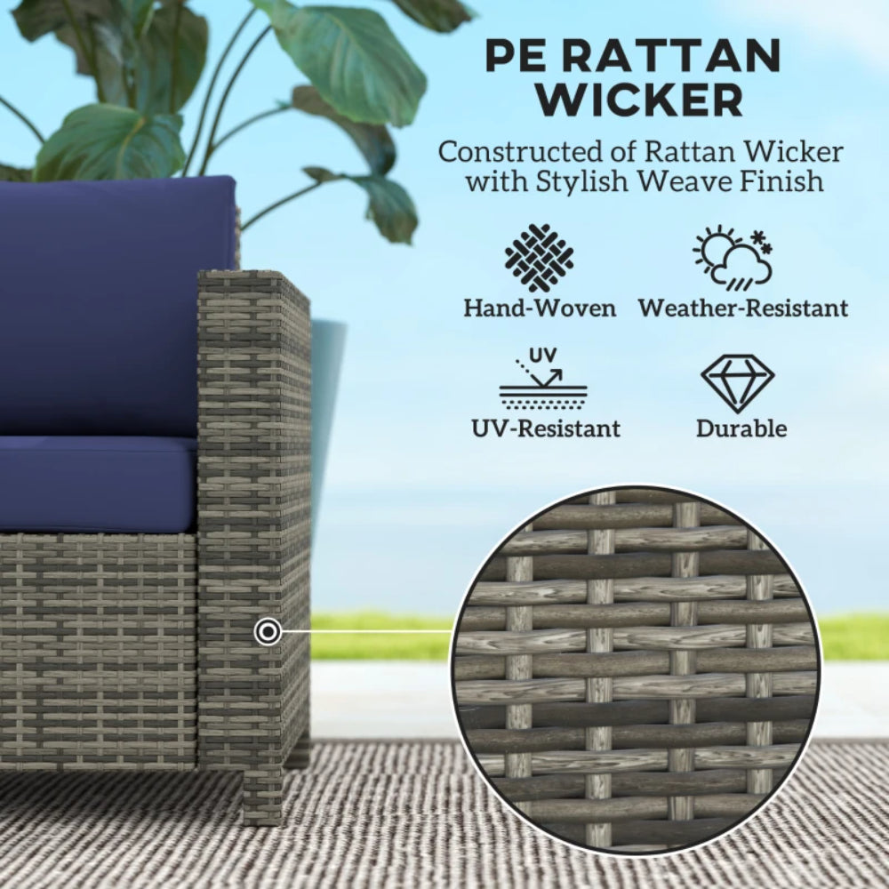 Outsunny Rattan Sofa, 2 Seater Garden Furniture with Soft Padded Cushion and Armrests, Wicker Garden Loveseat for Patio