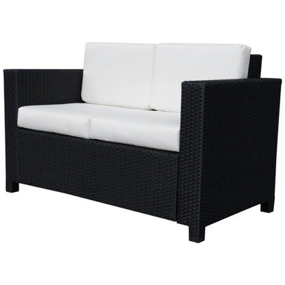 Outsunny Rattan Sofa, 2 Seater Garden Furniture with Soft Padded Cushion and Armrests, Wicker Garden Loveseat for Patio