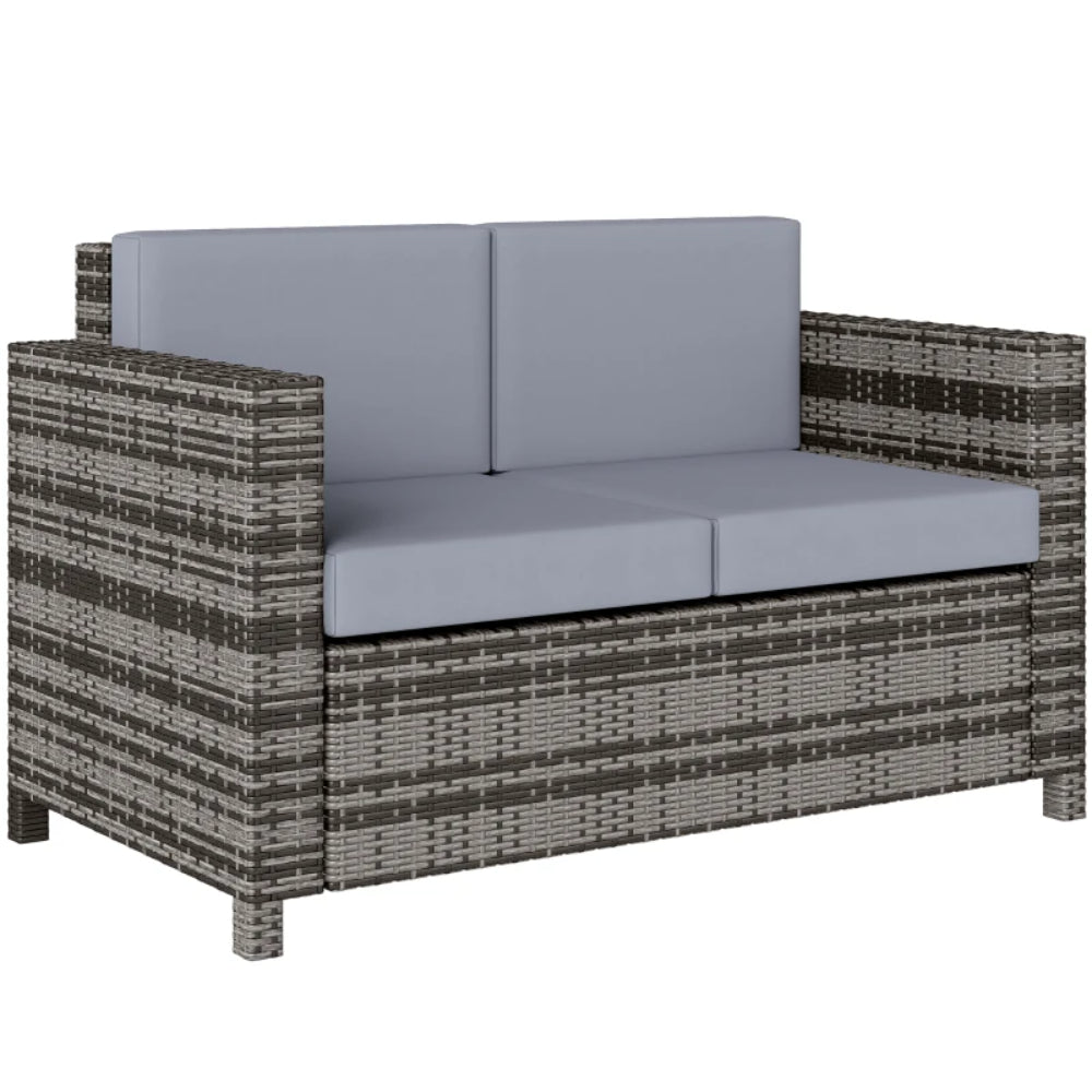Outsunny Rattan Sofa, 2 Seater Garden Furniture with Soft Padded Cushion and Armrests, Wicker Garden Loveseat for Patio