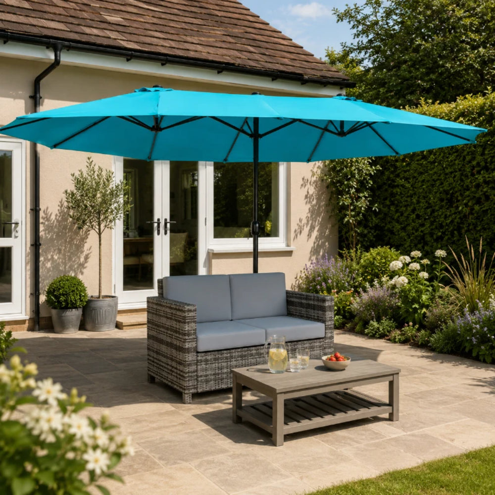 Outsunny Rattan Sofa, 2 Seater Garden Furniture with Soft Padded Cushion and Armrests, Wicker Garden Loveseat for Patio