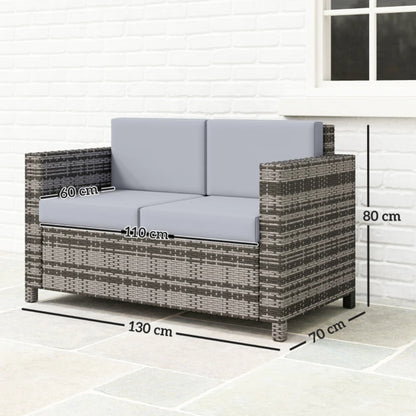 Outsunny Rattan Sofa, 2 Seater Garden Furniture with Soft Padded Cushion and Armrests, Wicker Garden Loveseat for Patio