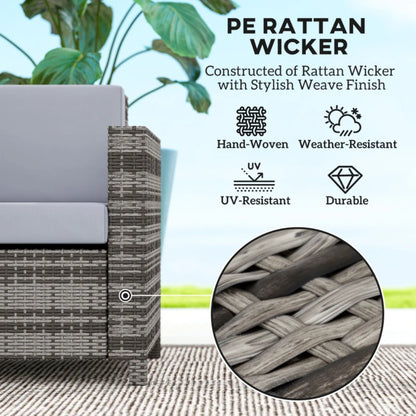 Outsunny Rattan Sofa, 2 Seater Garden Furniture with Soft Padded Cushion and Armrests, Wicker Garden Loveseat for Patio