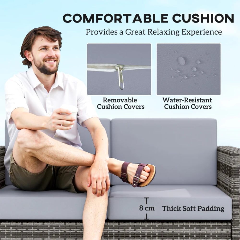 Outsunny Rattan Sofa, 2 Seater Garden Furniture with Soft Padded Cushion and Armrests, Wicker Garden Loveseat for Patio