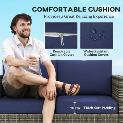 Outsunny Rattan Sofa, 2 Seater Garden Furniture with Soft Padded Cushion and Armrests, Wicker Garden Loveseat for Patio