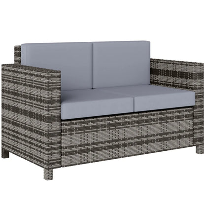 Outsunny Rattan Sofa, 2 Seater Garden Furniture with Soft Padded Cushion and Armrests, Wicker Garden Loveseat for Patio