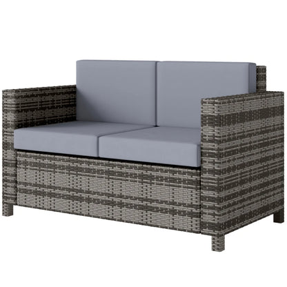 Outsunny Rattan Sofa, 2 Seater Garden Furniture with Soft Padded Cushion and Armrests, Wicker Garden Loveseat for Patio