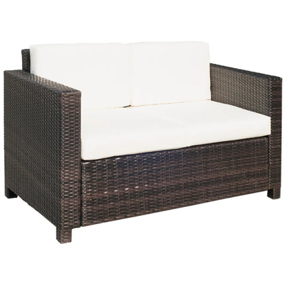 Outsunny Rattan Sofa, 2 Seater Garden Furniture with Soft Padded Cushion and Armrests, Wicker Garden Loveseat for Patio