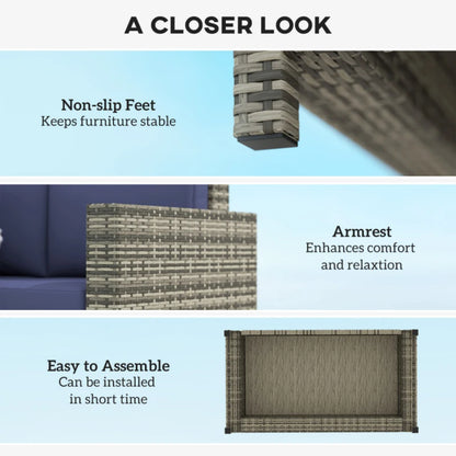 Outsunny Rattan Sofa, 2 Seater Garden Furniture with Soft Padded Cushion and Armrests, Wicker Garden Loveseat for Patio
