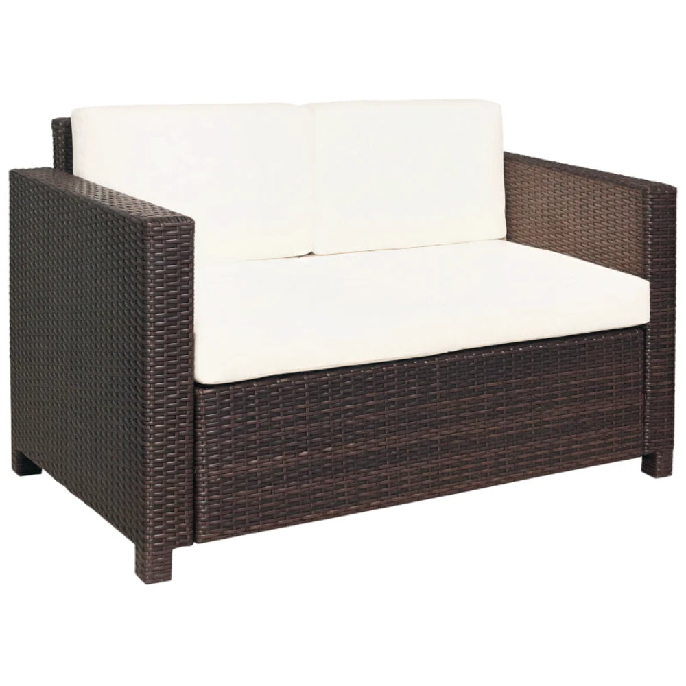 Outsunny Rattan Sofa, 2 Seater Garden Furniture with Soft Padded Cushion and Armrests, Wicker Garden Loveseat for Patio