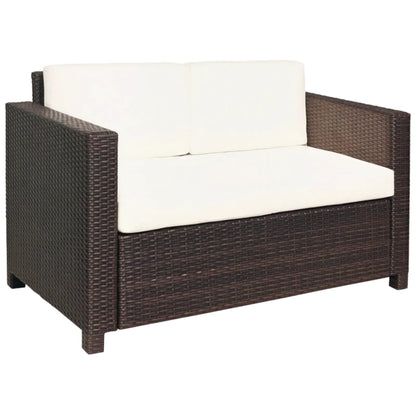 Outsunny Rattan Sofa, 2 Seater Garden Furniture with Soft Padded Cushion and Armrests, Wicker Garden Loveseat for Patio