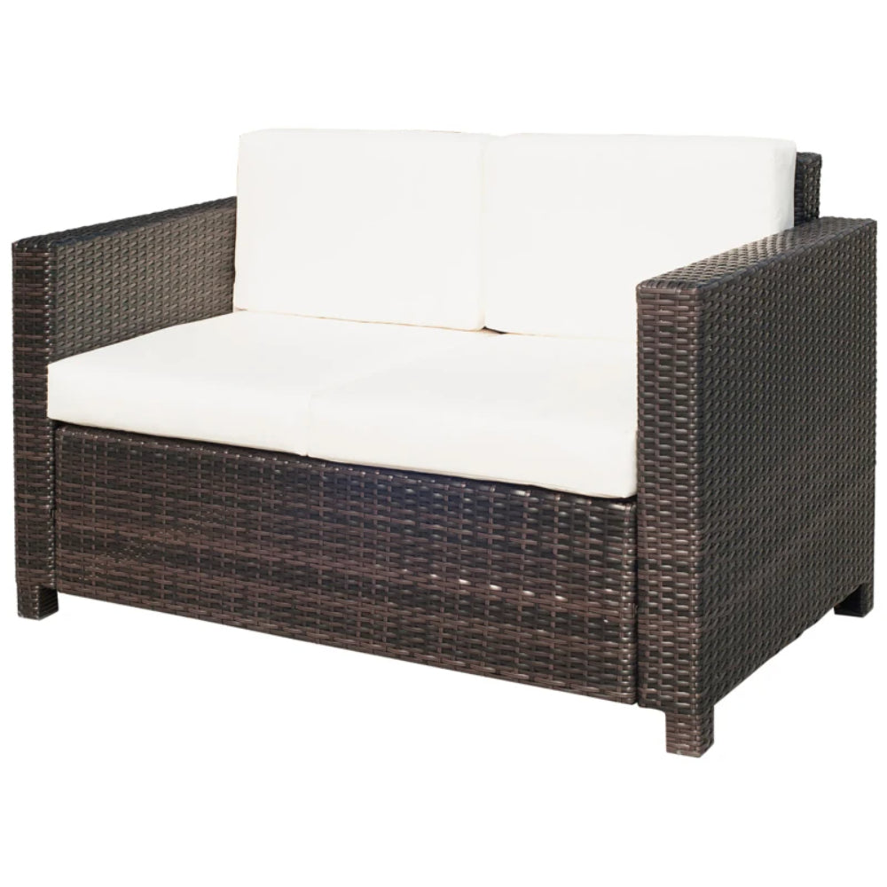 Outsunny Rattan Sofa, 2 Seater Garden Furniture with Soft Padded Cushion and Armrests, Wicker Garden Loveseat for Patio
