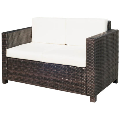 Outsunny Rattan Sofa, 2 Seater Garden Furniture with Soft Padded Cushion and Armrests, Wicker Garden Loveseat for Patio
