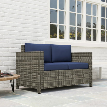 Outsunny Rattan Sofa, 2 Seater Garden Furniture with Soft Padded Cushion and Armrests, Wicker Garden Loveseat for Patio