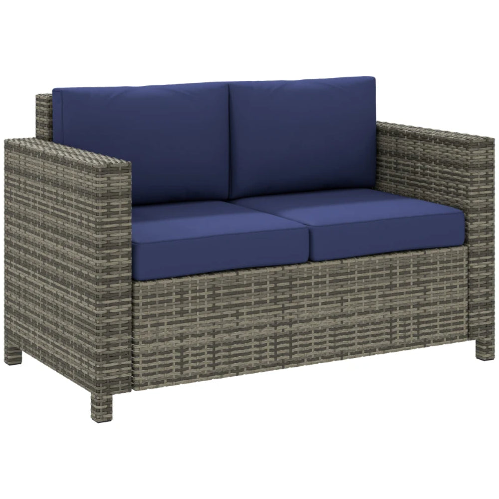 Outsunny Rattan Sofa, 2 Seater Garden Furniture with Soft Padded Cushion and Armrests, Wicker Garden Loveseat for Patio