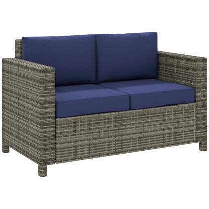 Outsunny Rattan Sofa, 2 Seater Garden Furniture with Soft Padded Cushion and Armrests, Wicker Garden Loveseat for Patio